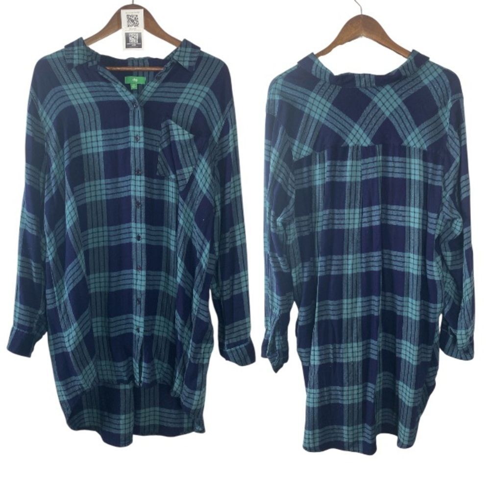 Dip Blue and Green Plaid Button-Up Shirt// 2X